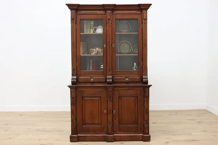 Victorian Antique Rustic Walnut China Display or Bookcase (1)