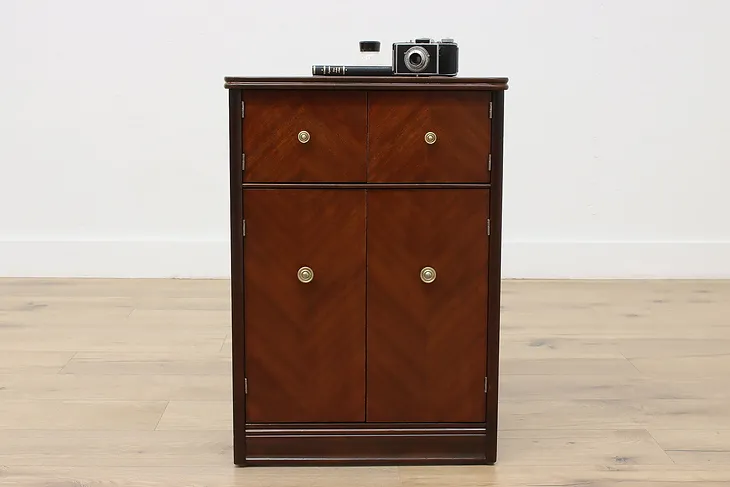 Art Deco Vintage Mahogany Chairside Bar Cabinet or End Table (1)