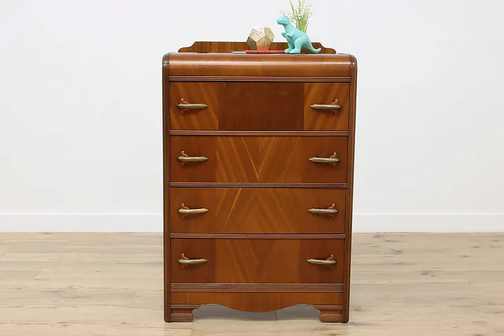 Art Deco Waterfall Vintage Walnut Tall Chest or Dresser (1)