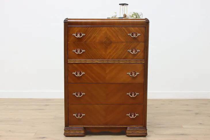 Art Deco Vintage Waterfall Highboy or Tall Chest, Broyhill (1)