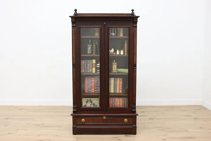 Victorian Antique Carved Walnut Bookcase or Bath Cabinet (1)