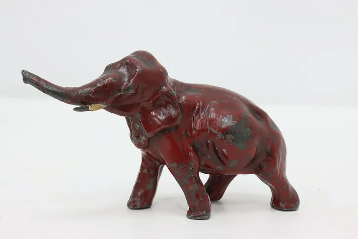 Trumpeting Elephant Vintage Red Iron Sculpture (1)