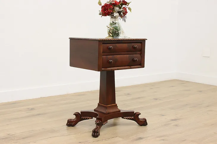 Empire Antique Mahogany Nightstand End Lamp Table, Paw Feet (1)