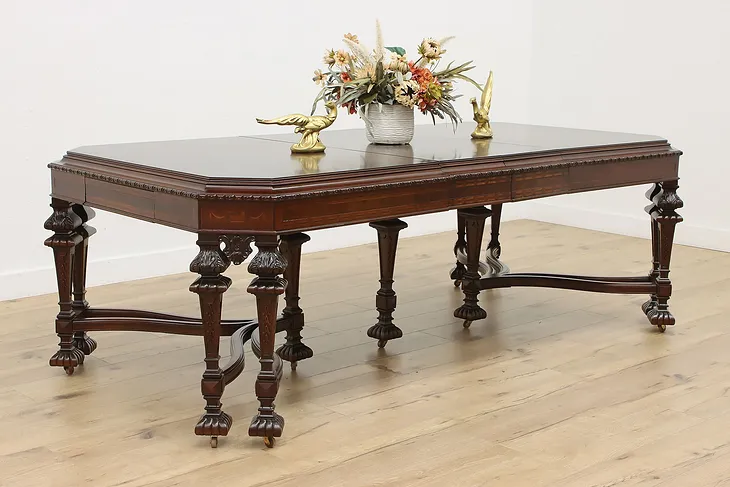 Tudor Antique Carved Rosewood & Walnut Dining Table 2 Leaves (1)