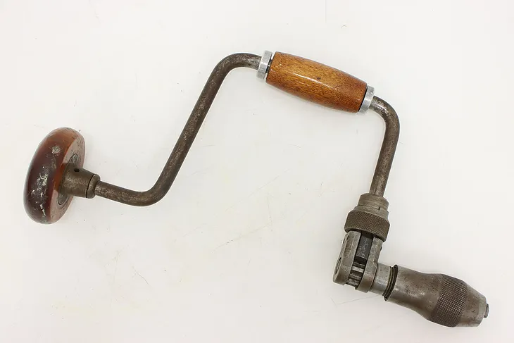 Industrial Antique Birch & Iron Ratchet Brace Hand Drill (1)