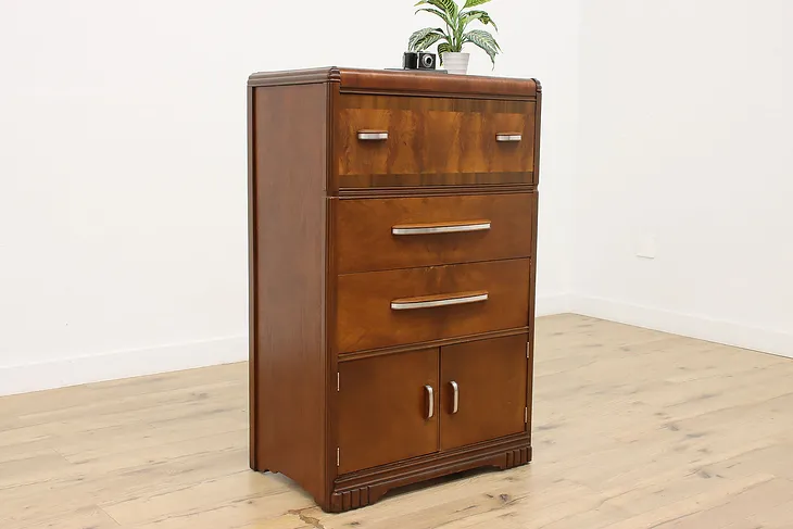 Art Deco Vintage Walnut Highboy Dresser or Tall Chest (1)