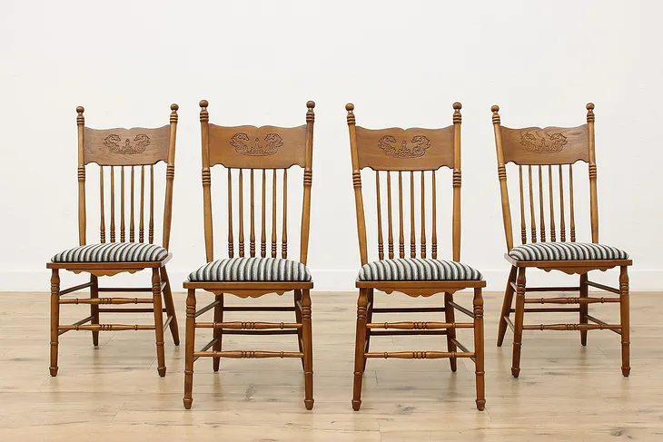 Farmhouse Set of 4 Antique Victorian Pressback Dining Chairs (1)