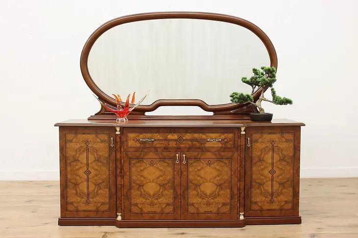 Italian Art Deco Design Faux Burl Sideboard Buffet or Bar (1)