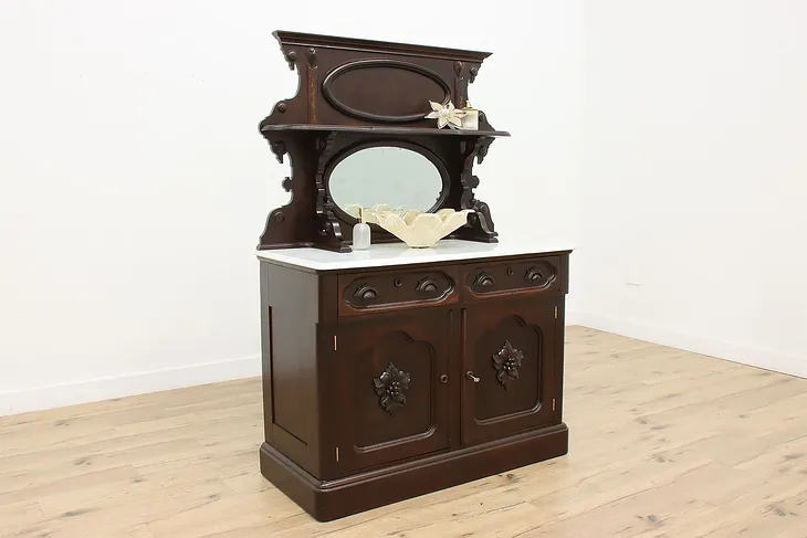 Victorian Antique Carved Walnut & Marble Sideboard or Bar (1)