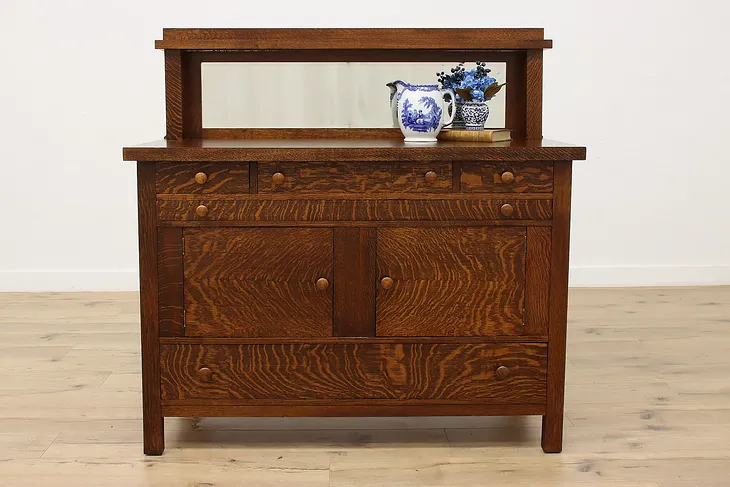 Craftsman Antique Oak Sideboard Buffet or Bar Cabinet Acme (1)