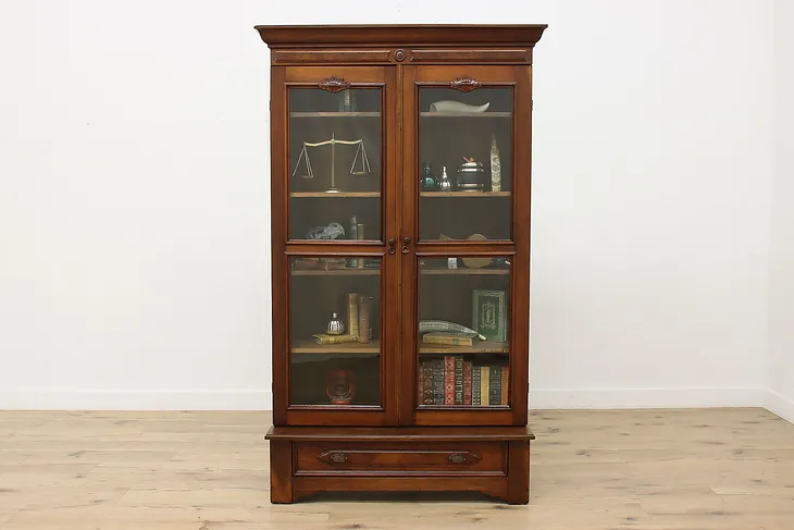 Victorian Antique Walnut Office or Library Bookcase Display (1)