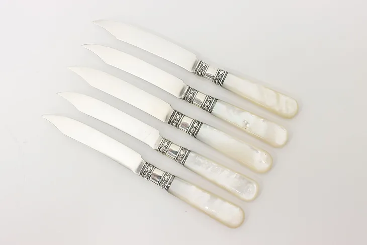 Set of 5 Mother of Pearl & Silver Fruit Cheese Knives, Sears (1)