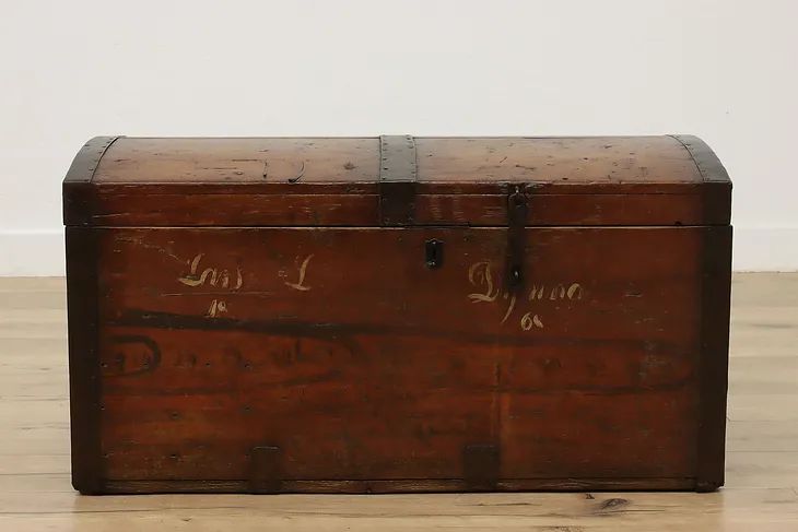 European Antique 1868 Pine Immigrant Chest or Blanket Trunk (1)