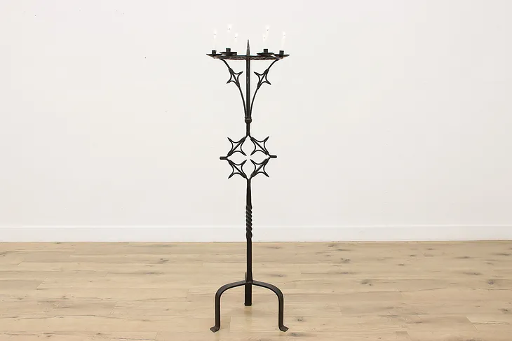 Gothic Design Vintage Wrought Iron 6 Candle Floor Stand (1)