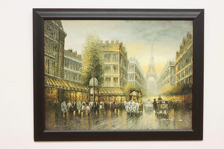 Paris Boulevard Vintage Original Oil Painting Signed 55" (1)