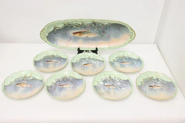 French Limoges Antique Hand Painted 7 Piece Fish Serving Set (1)