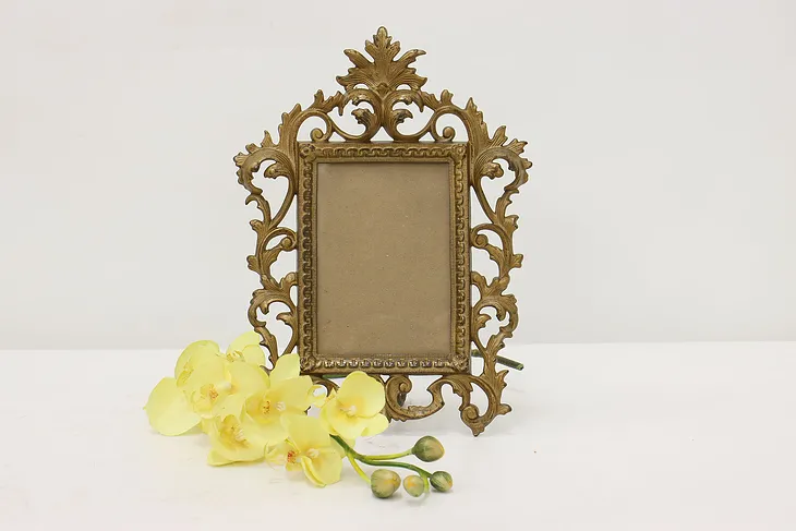 Victorian Antique Ornate Cast Iron Tabletop Picture Frame (1)