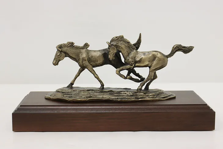 Wild Mustang Horses Bronze Sculpture on Walnut Base Shoop (1)