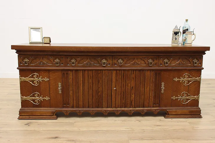 Renaissance Vintage Oak TV, Hall Console Back Bar Sideboard (1)