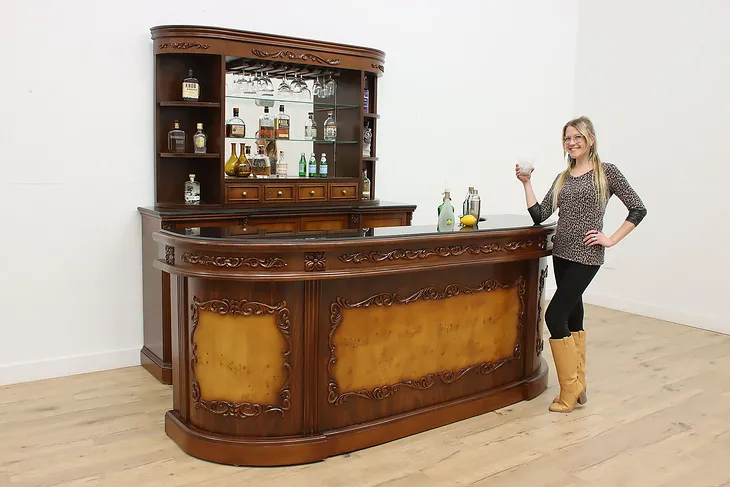 Traditional Rosewood & Burl Front & Back Bar Set Granite Top (1)