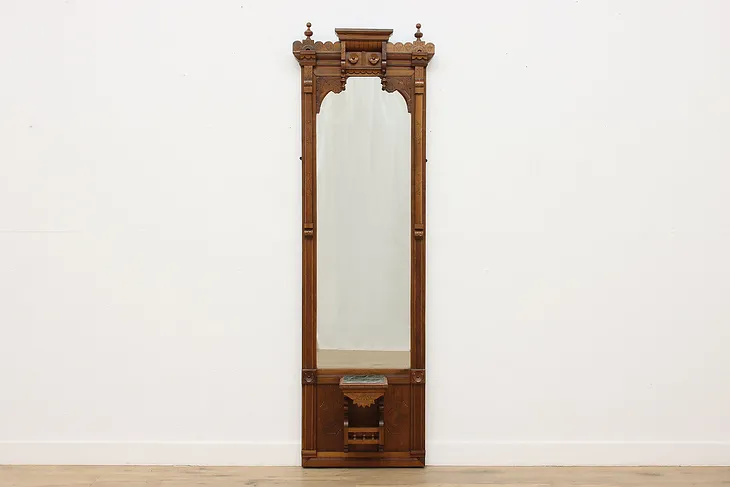 Victorian Eastlake Walnut & Marble Antique Pier Hall Mirror (1)