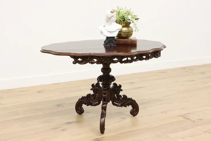 Victorian Antique Carved Mahogany Hall Center Console Table (1)