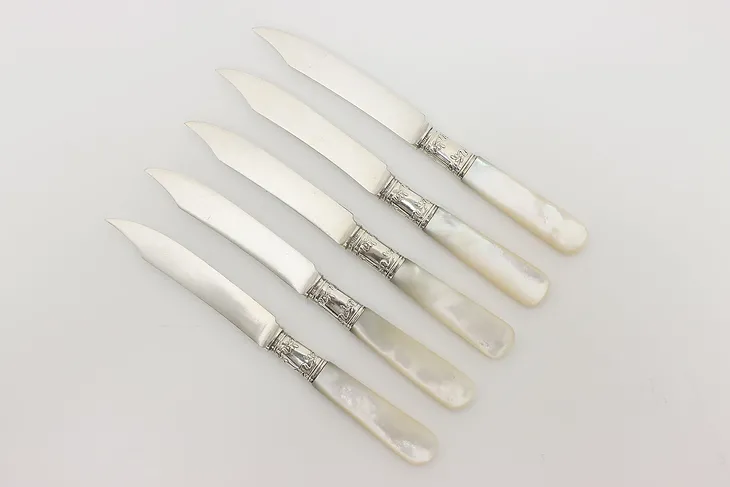 Set of 5 Victorian Antique Sterling & Pearl Cheese Knives LF (1)