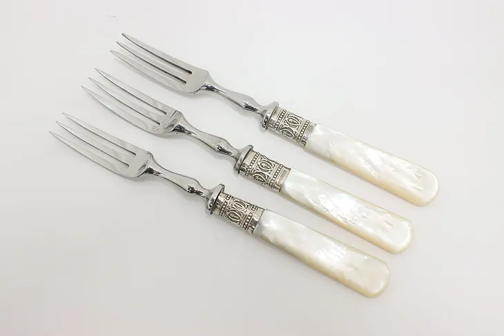 Set of 3 Victorian Antique Sterling & Pearl Appetizer Forks (1)