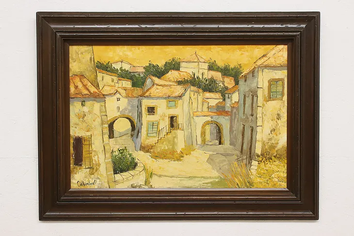 Village at Sunset Vintage Original Oil Painting Cabonbell 46" (1)