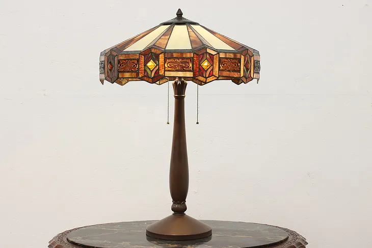 Craftsman Design Stained Leaded Glass Desk Lamp, Creations (1)