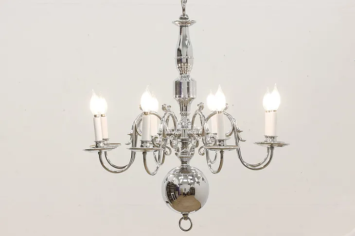 Traditional Vintage 8 Candle Polished Aluminum Chandelier (1)