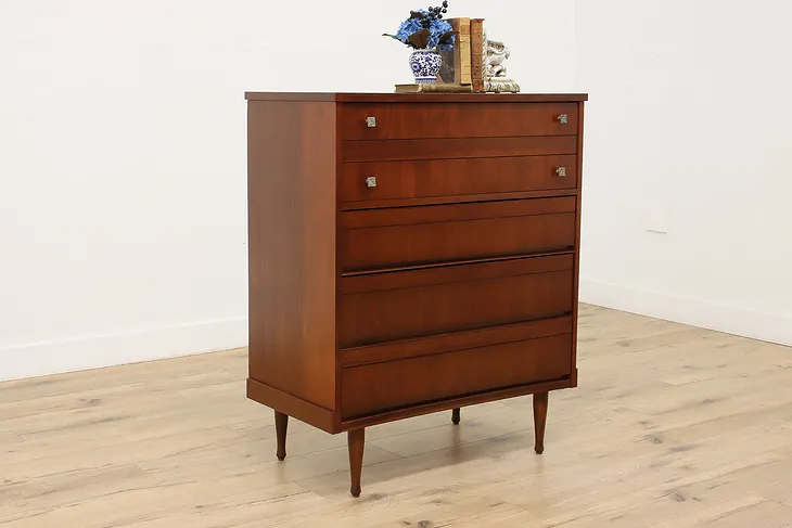 Midcentury Modern 1960s Vintage Walnut Dresser or Tall Chest (1)