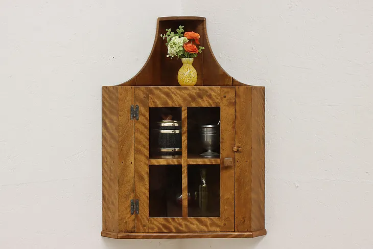 Farmhouse Vintage Birch Medicine or Display Corner Cabinet (1)