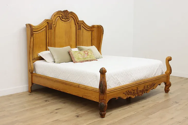 Country French Vintage Carved Pine King Size Bed, Ferguson (1)