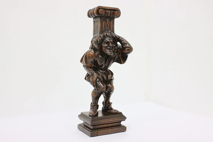 Renaissance Antique Carved Walnut Salvage Jester Sculpture (1)