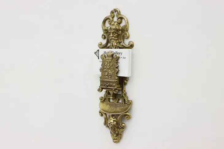 Victorian Antique Brass Wall Match or Card Holder, Figures (1)