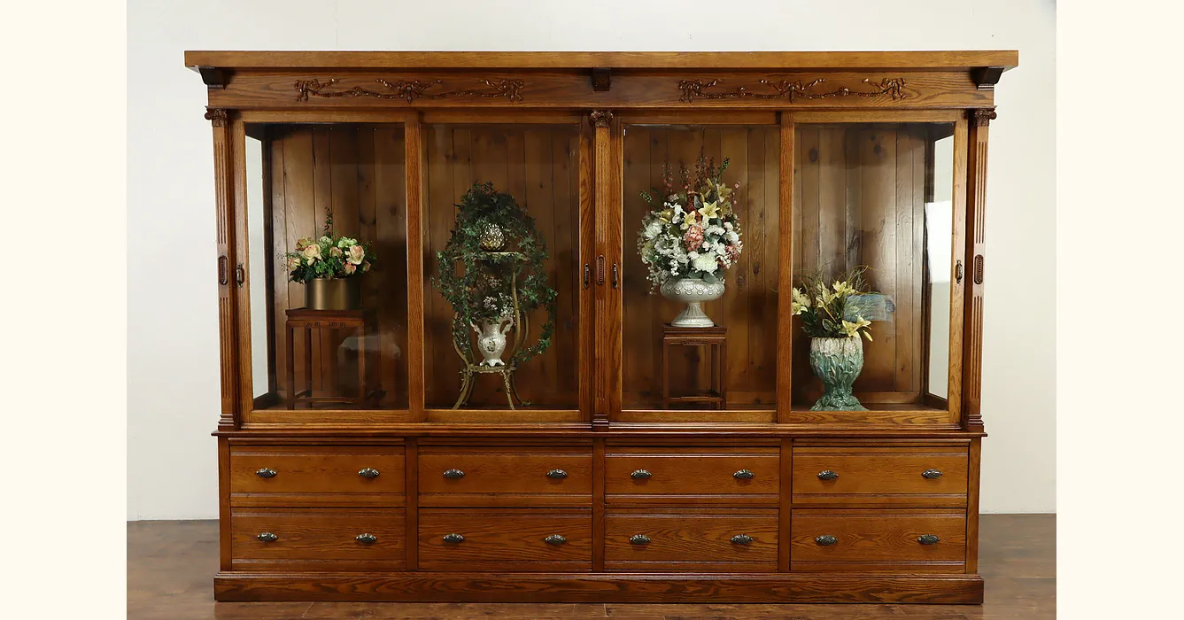 Large Antique Display Trophy Cabinet Out of Old School