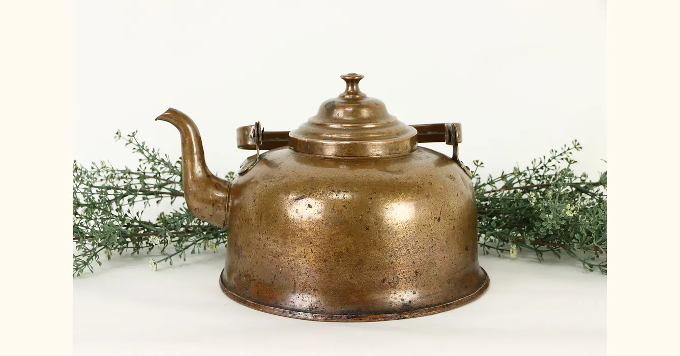 Farmhouse Vintage German Copper Melon Shape Teapot or Kettle