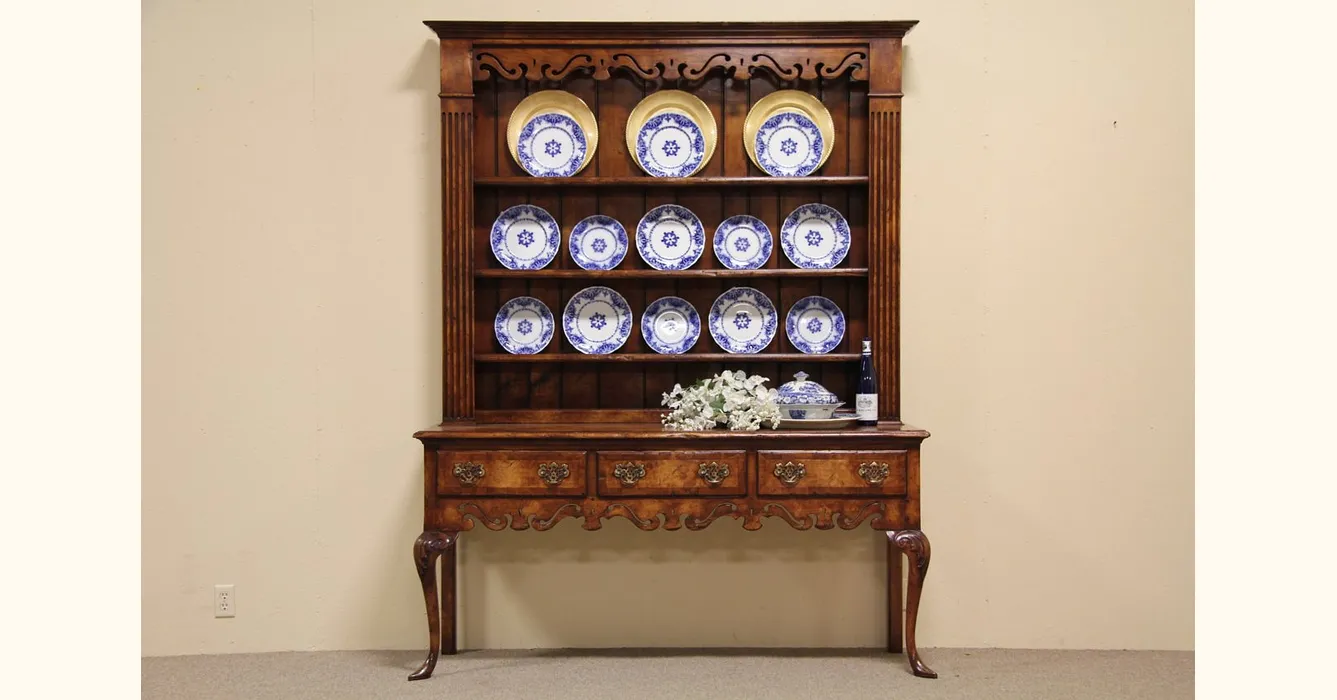 Georgian Antique 1800 English Oak Wall Plate Shelf from Welsh Dresser