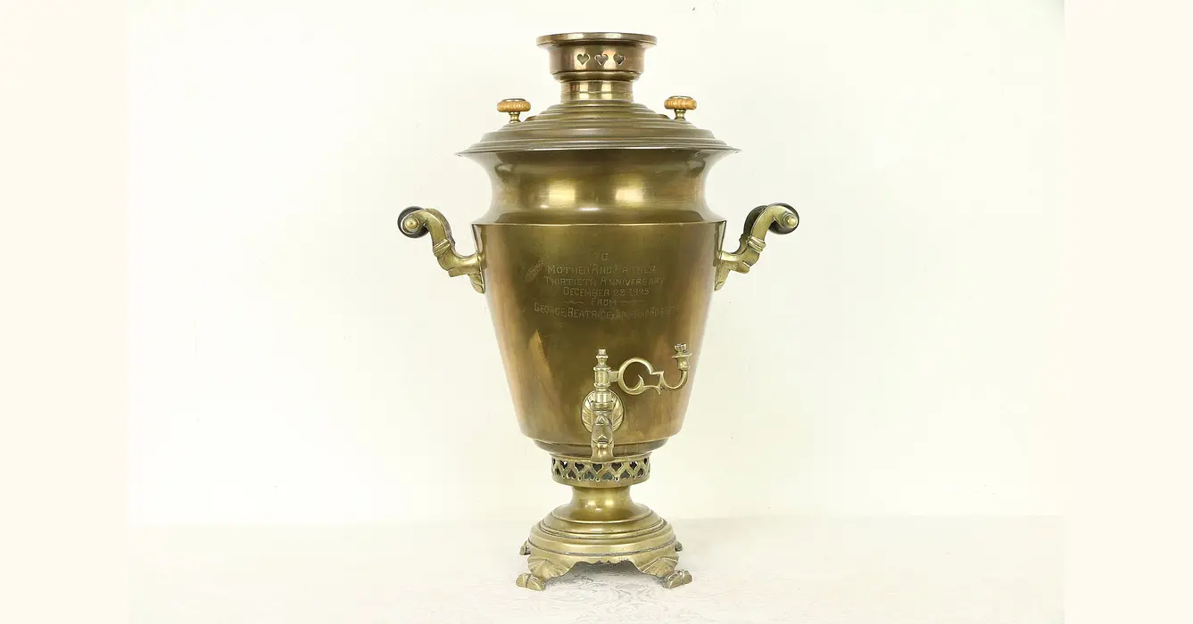 Antique Brass Russian Samovar Award Winning With Award Marks Dating From  1899 And Makers Mark - See Photos