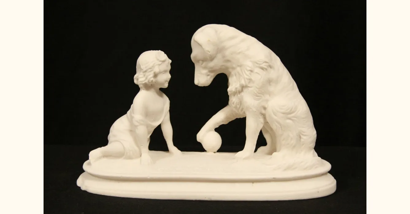 Girl & Dog Antique 1900's Figurine Statue