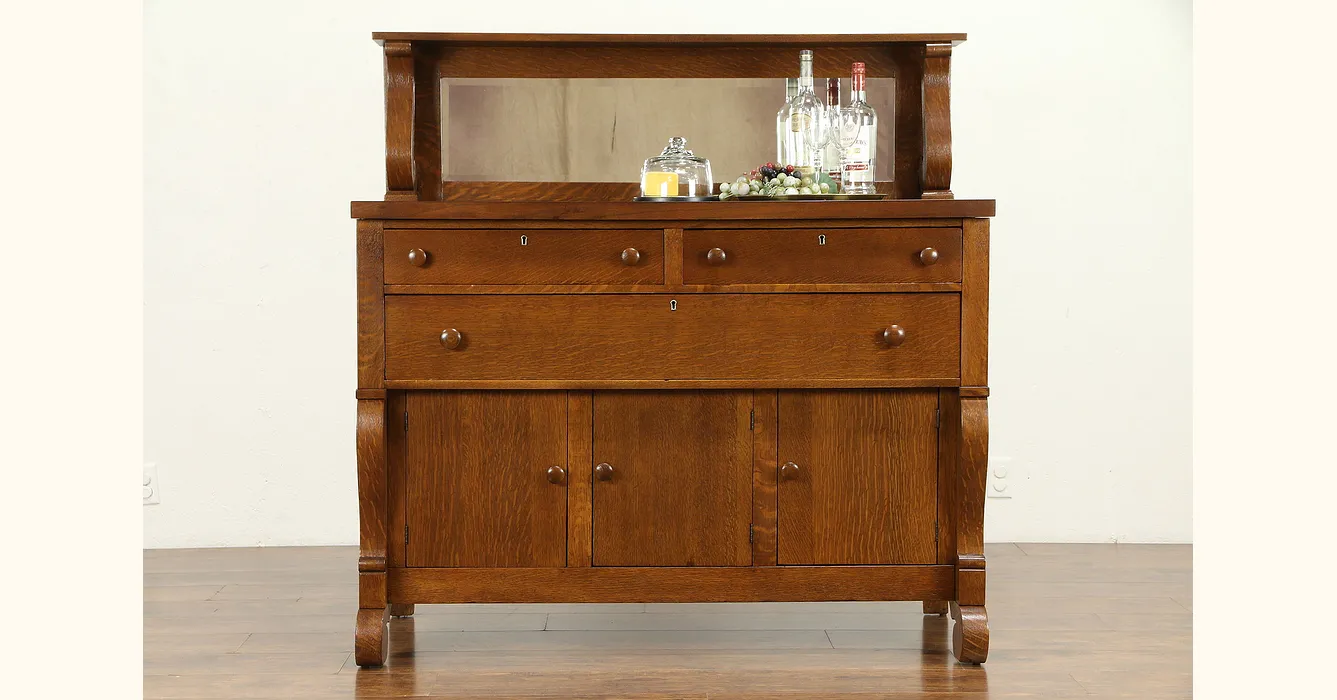 Oak Empire Antique Sideboard, Server or Buffet, Beveled Mirror Gallery