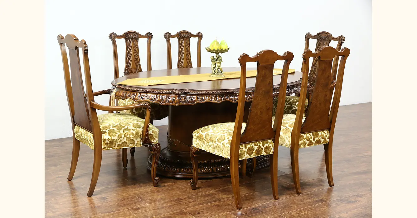 Romweber Louis XV de Gaulle Vintage Dining Set, Table, 2 Leaves, 6 Chairs
