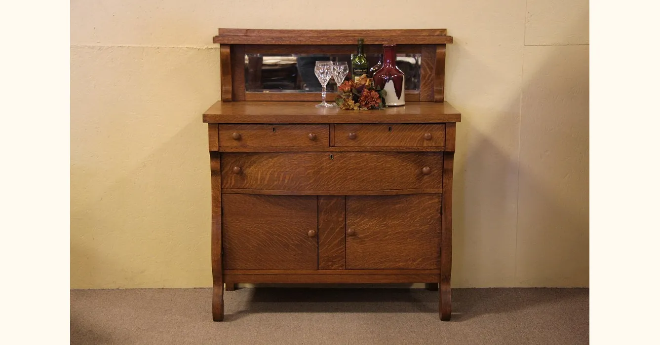 Mission Oak Antique Sideboard with Beveled Mirror