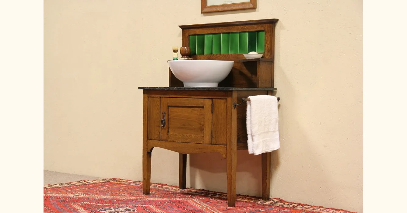 Bathroom Oak Vanity Unit Corner Oak Sink Cabinet Ceramic Wash