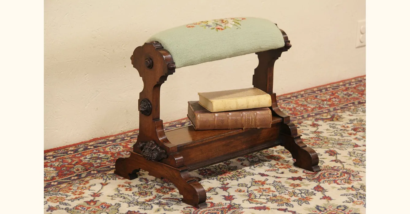 Victorian Antique Adjustable Gout Footstool, Horsehair Upholstery