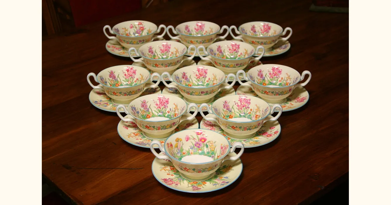 Set of 11 Soup Cups - Wedgwood Prairie Flower China