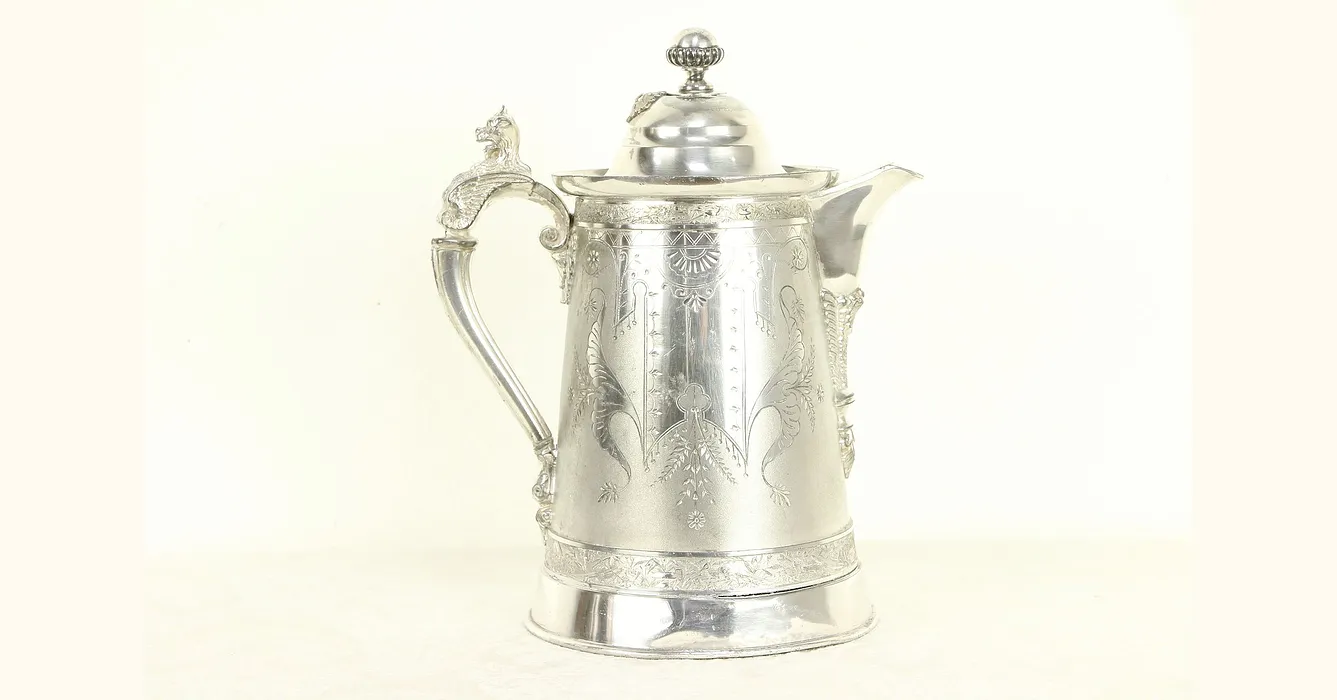 Victorian Antique 1870 Silverplate Water Pitcher, Simpson, Hall & Miller