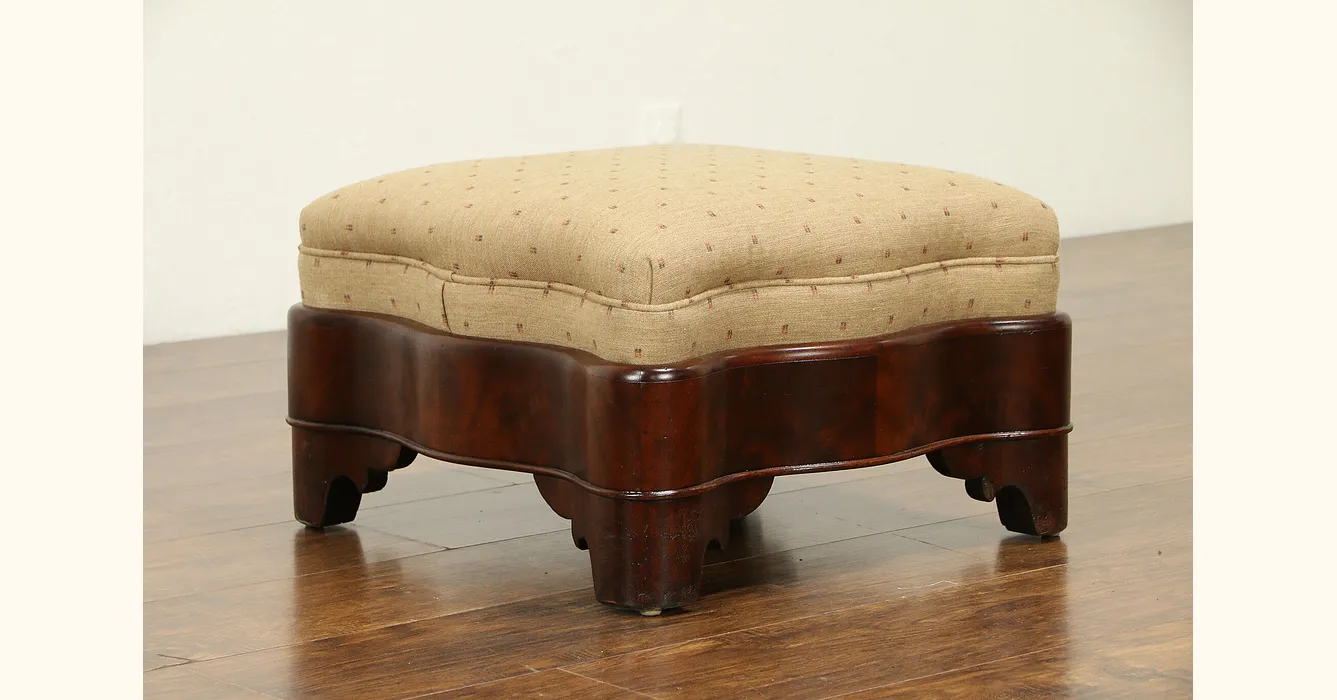 Mahogany Vintage Footstool, New Italian Tapestry, Bombay