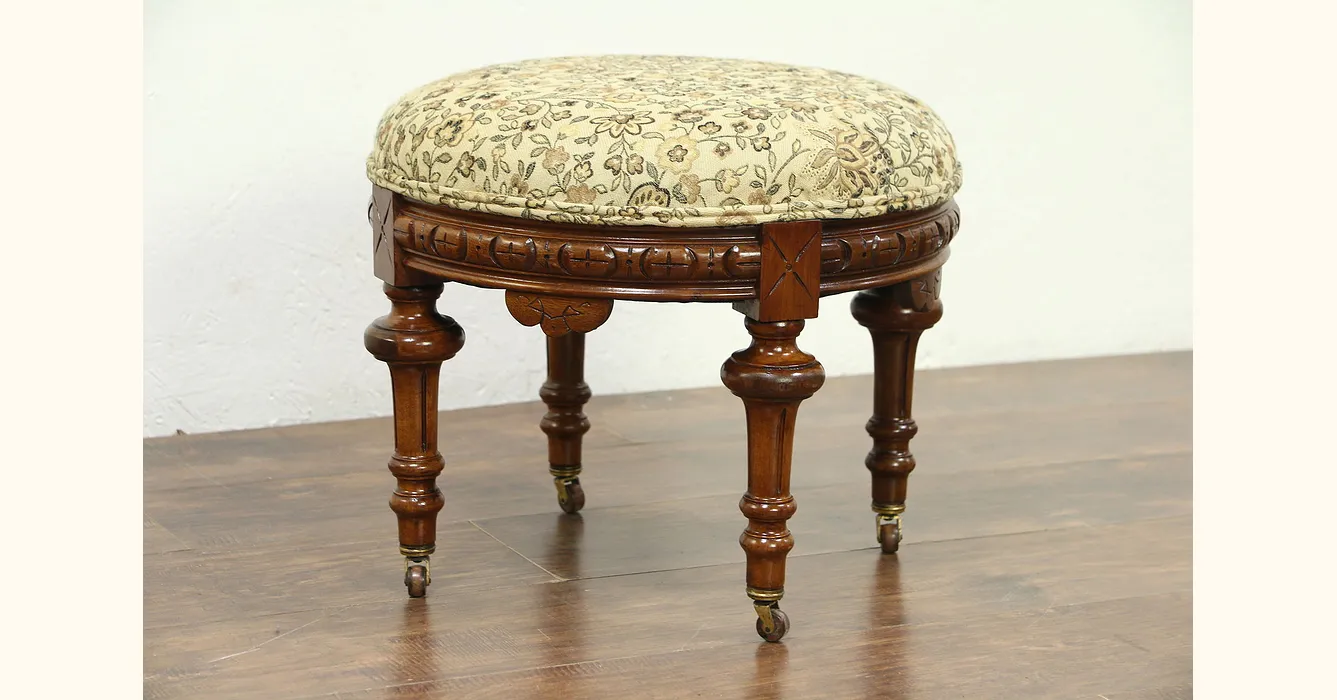 Georgian Design Antique Walnut & Leather Footstool